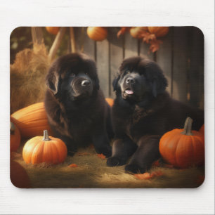 Tapis De Souris Chiots Terre-Neuve Automne Délice Citrouille