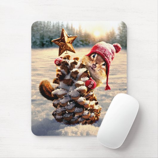 Tapis De Souris Chipmunk Avec Pine Cone Tree (Avec souris)