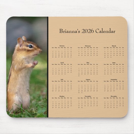 Tapis De Souris Chipmunk - Customizable full year 2026 calendar (Devant)