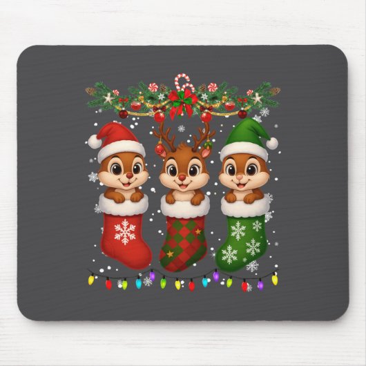 Tapis De Souris Chipmunk In Christmas Socks Lights Chipmunk Xmas L (Devant)