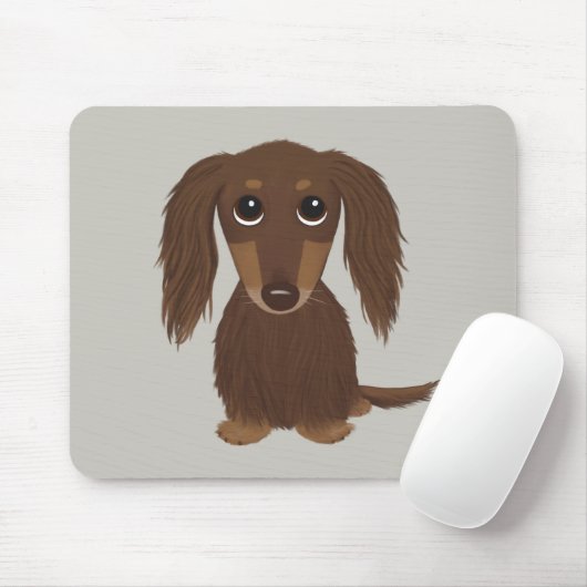 Tapis De Souris Chocolat à poil long Brown Dachshund (Avec souris)
