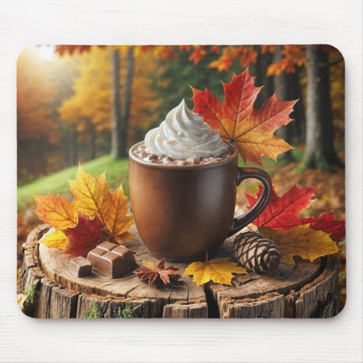 Tapis De Souris Chocolat Chaud D'Automne Sur La Pompe D'Arbre (Devant)