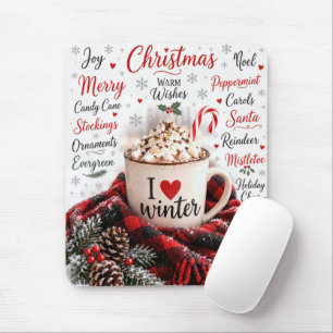 Tapis De Souris Chocolat chaud de Noël avec nuage de mots