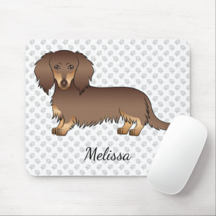 Tapis De Souris Chocolat & Tan Long Cheveux Dachshund Chien & Nom