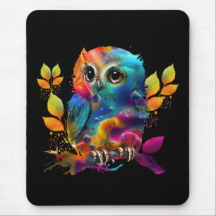 TAPIS DE SOURIS CHOUETTE ABSTRAIT COLORÉ 