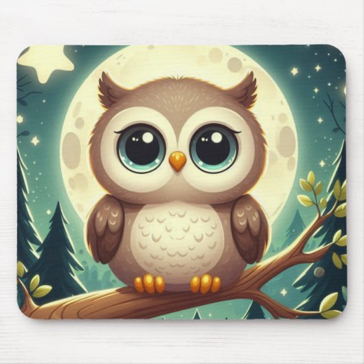 Tapis De Souris Chouette bébé la nuit avec lune (Devant)