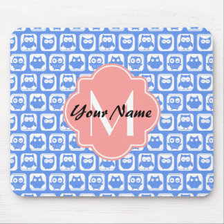 Tapis De Souris Chouette bleue Motif Corail Monogramme Nom personn