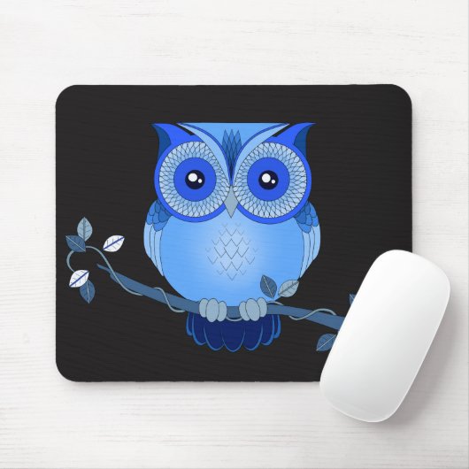 Tapis De Souris Chouette bleue sur le Mousepad noir (Avec souris)
