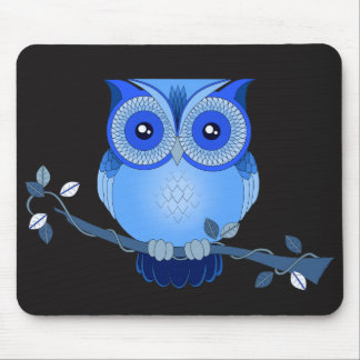Tapis De Souris Chouette bleue sur le Mousepad noir
