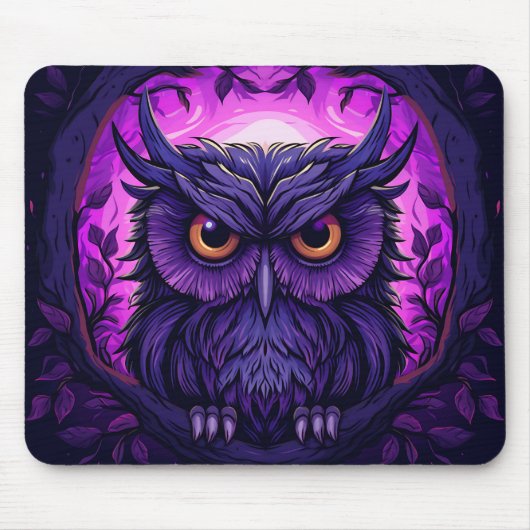 Tapis De Souris Chouette Éffrayante violette sur Halloween Graphiq (Devant)