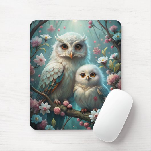 Tapis De Souris Chouette et bébé (Avec souris)