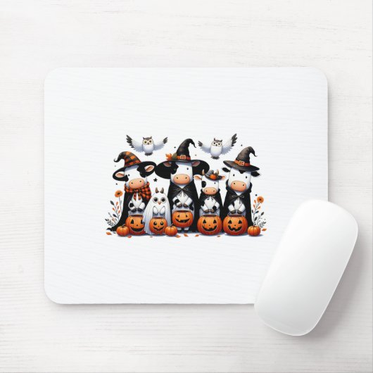 Tapis De Souris Chouette fantôme Vaches Halloween Animaux Vache Lo (Avec souris)