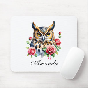 Tapis De Souris Chouette florale à aquarelle