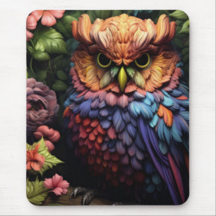Tapis De Souris Chouette florale enchantée – Art vibrant de la for