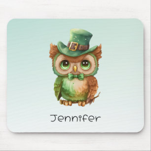 Tapis De Souris Chouette mignonne dans un chapeau vert