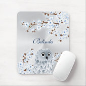 Tapis De Souris Chouette mignonne Fleur de cerisier Argent Monogra (Avec souris)