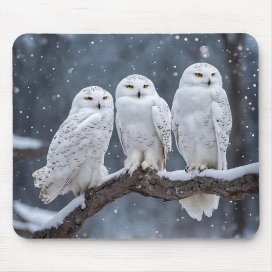 Tapis De Souris Chouette Neige Sur Branche Arbre (Devant)