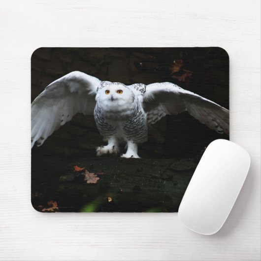 Tapis De Souris Chouette neigeuse avec ailes ouvertes mpcna (Avec souris)