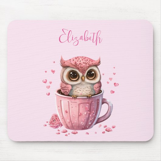 Tapis De Souris Chouette rose mignonne en coupe (Devant)
