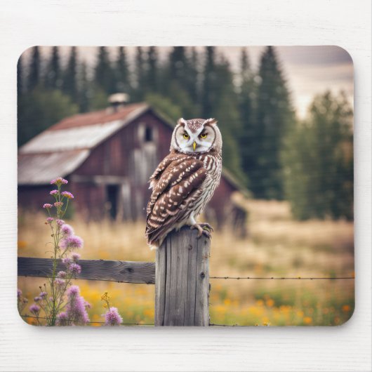 Tapis De Souris Chouette sur le poste de clôture (Devant)