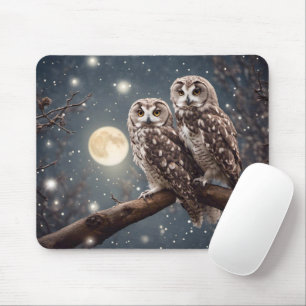 Tapis De Souris Chouettes avec Pleine lune