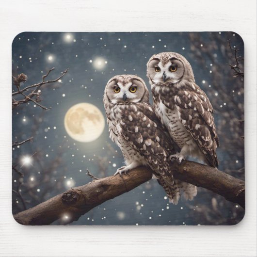 Tapis De Souris Chouettes avec Pleine lune (Devant)