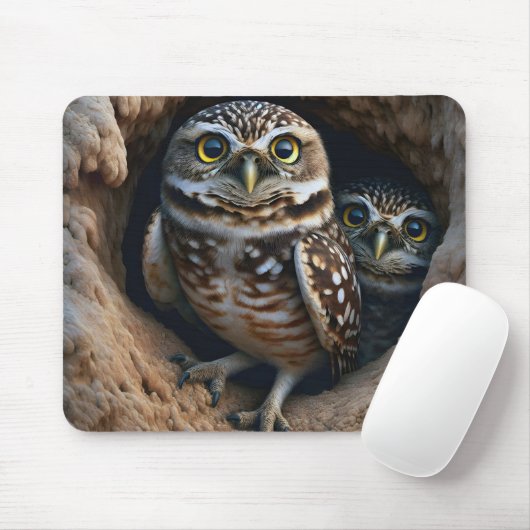 Tapis De Souris Chouettes brulantes dans un trou sec (Avec souris)