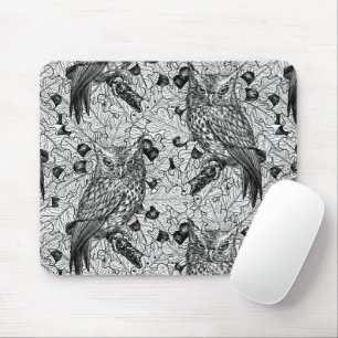 Tapis De Souris Chouettes dans le chêne, noir et blanc