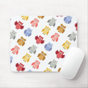 Tapis De Souris Chouettes de bois d'animaux dans une ligne mignonn