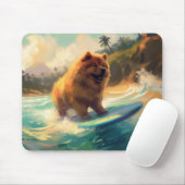 Tapis De Souris Chow Chow Beach Plage Surf Peinture (Avec souris)