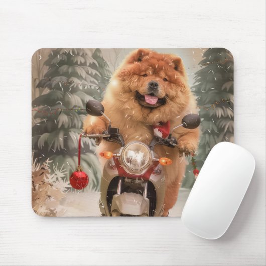 Tapis De Souris Chow Chow Chien chevauchant la moto Noël (Avec souris)