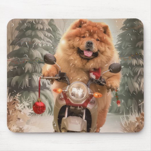 Tapis De Souris Chow Chow Chien chevauchant la moto Noël (Devant)