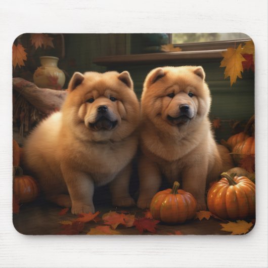 Tapis De Souris Chow Chow Chiot Automne Citrouille de plaisir (Devant)