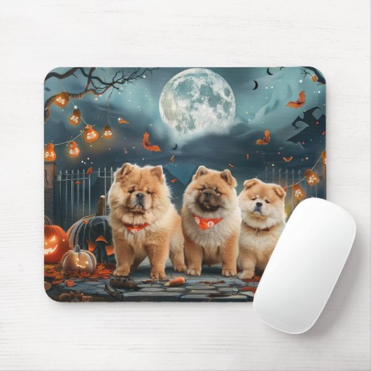Tapis De Souris Chow Chow Halloween Éffrayant (Avec souris)