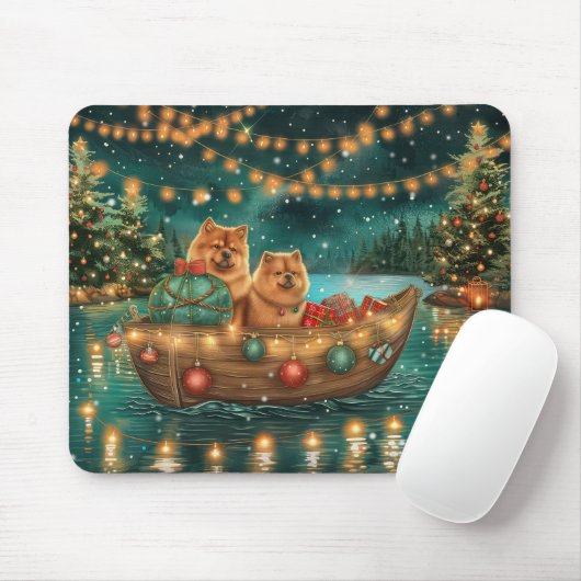 Tapis De Souris Chow Chow Noël Festive Voyage (Avec souris)