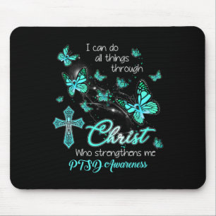 Tapis De Souris Christ Dieu Croix Renforcer Me Papillon Turquoise