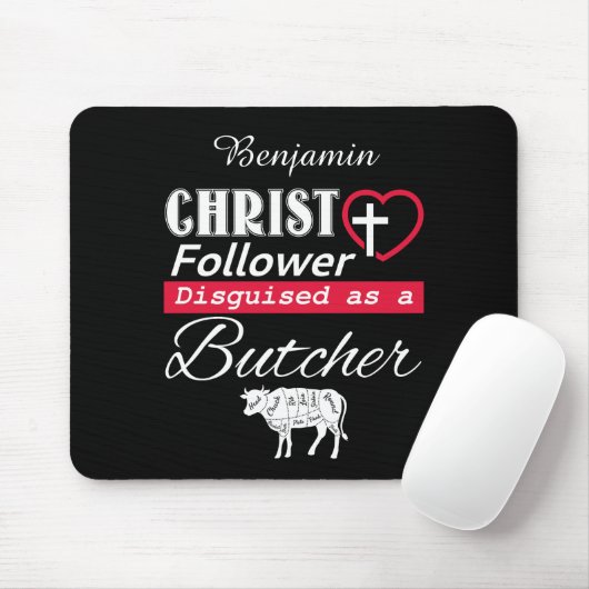 Tapis De Souris Christ Follower déguisé en boucher chrétien (Avec souris)