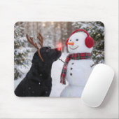 Tapis De Souris Christmas Black Labrador Retriever with Snowman (Avec souris)
