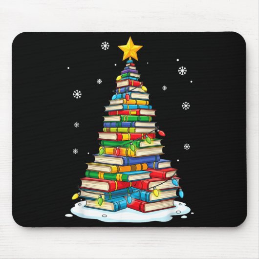 Tapis De Souris Christmas Book Tree Funny Librarians Books Lover (Devant)