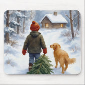 Tapis De Souris Christmas Boy Dragging an Evergreen Tree Home (Devant)