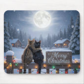 Tapis De Souris Christmas Cats Embracing On a Snowy Fence (Devant)