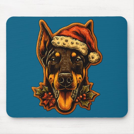 Tapis De Souris Christmas Doberman Dog With Santa Hat Gingerbread (Devant)