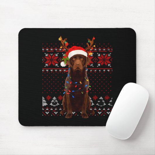 Tapis De Souris Christmas Dog With Hat And Lights - Funny Holiday (Avec souris)