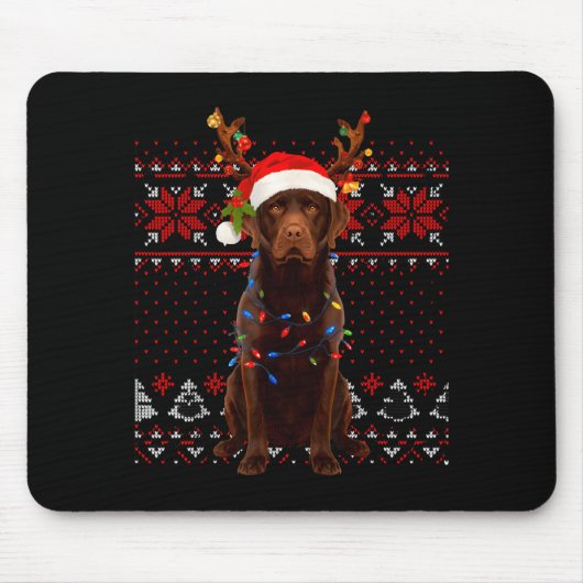 Tapis De Souris Christmas Dog With Hat And Lights - Funny Holiday (Devant)