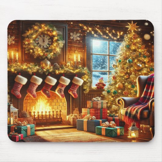 Tapis De Souris Christmas fireplace & tree in a winter wonderland (Devant)