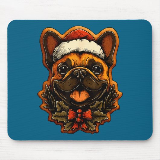 Tapis De Souris Christmas French Bulldog With Santa Hat Gingerbrea (Devant)
