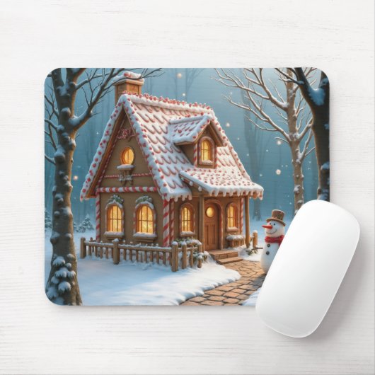 Tapis De Souris Christmas Gingerbread House With a Snowman  (Avec souris)