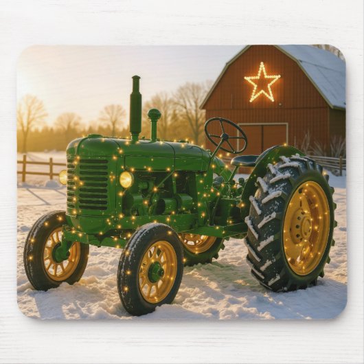 Tapis De Souris Christmas Green Tractor With Glowing Lights (Devant)