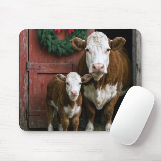 Tapis De Souris Christmas Hereford Cow and Calf (Avec souris)