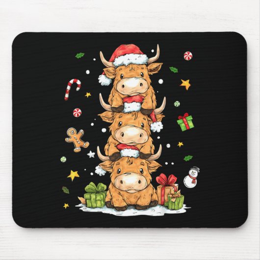 Tapis De Souris Christmas Highland Cow Cute Heifer Cow Santa Hat M (Devant)